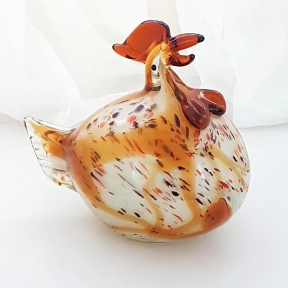 Glass Rooster Chicken Figurine: Farmhouse Decor, French Country Accent